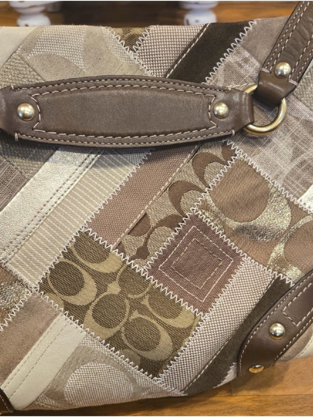 Coach Patchwork Carly Bag in Beige and Brown - Picture 7 of 8